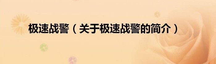 極速戰(zhàn)警（關(guān)于極速戰(zhàn)警的簡介）