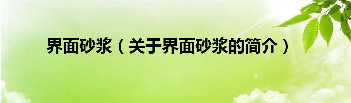 界面砂漿（關(guān)于界面砂漿的簡介）