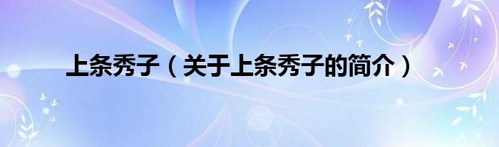 上條秀子（關(guān)于上條秀子的簡(jiǎn)介）