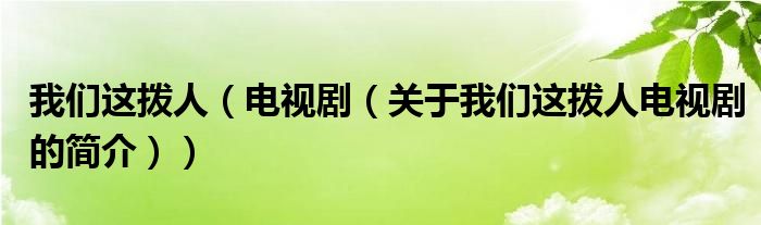 我們這撥人（電視?。P于我們這撥人電視劇的簡介））