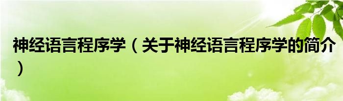 神經(jīng)語言程序?qū)W（關(guān)于神經(jīng)語言程序?qū)W的簡(jiǎn)介）