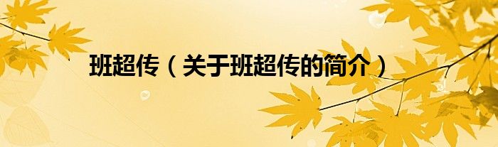 班超傳（關于班超傳的簡介）