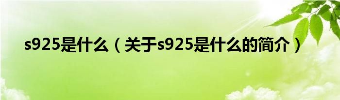 s925是什么（關于s925是什么的簡介）