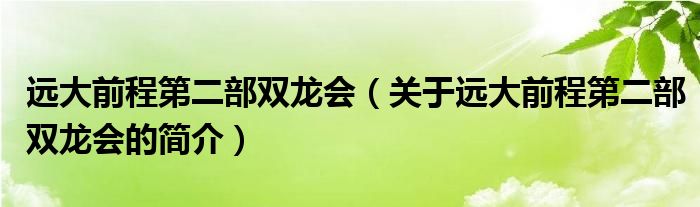 遠大前程第二部雙龍會（關(guān)于遠大前程第二部雙龍會的簡介）