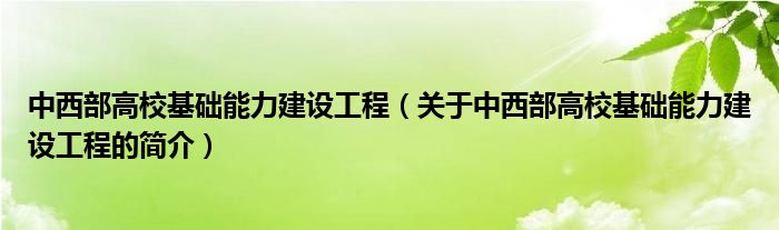 中西部高?；A(chǔ)能力建設(shè)工程（關(guān)于中西部高?；A(chǔ)能力建設(shè)工程的簡(jiǎn)介）