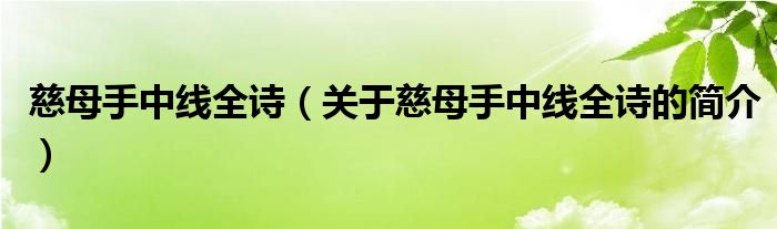 慈母手中線全詩(shī)（關(guān)于慈母手中線全詩(shī)的簡(jiǎn)介）