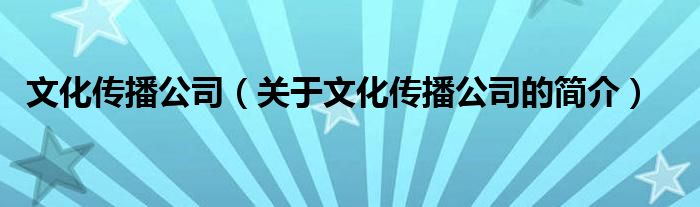 文化傳播公司（關(guān)于文化傳播公司的簡介）