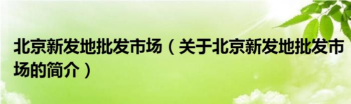 北京新發(fā)地批發(fā)市場(chǎng)（關(guān)于北京新發(fā)地批發(fā)市場(chǎng)的簡介）