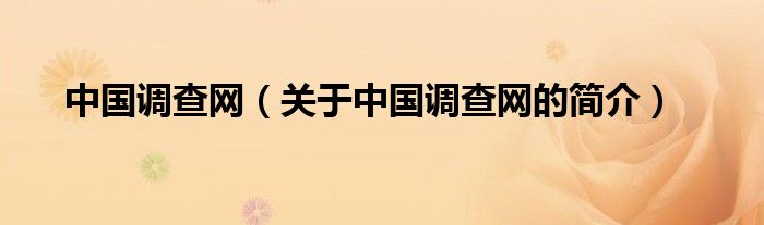 中國調(diào)查網(wǎng)（關(guān)于中國調(diào)查網(wǎng)的簡介）