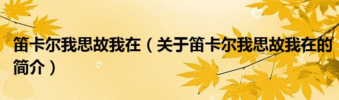 笛卡爾我思故我在（關(guān)于笛卡爾我思故我在的簡(jiǎn)介）