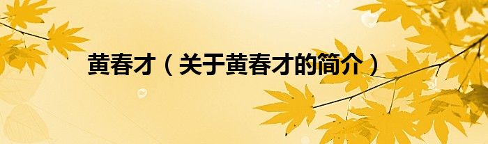 黃春才（關于黃春才的簡介）