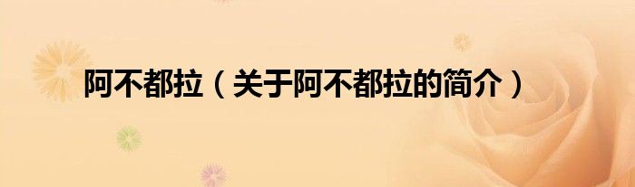 阿不都拉（關(guān)于阿不都拉的簡(jiǎn)介）