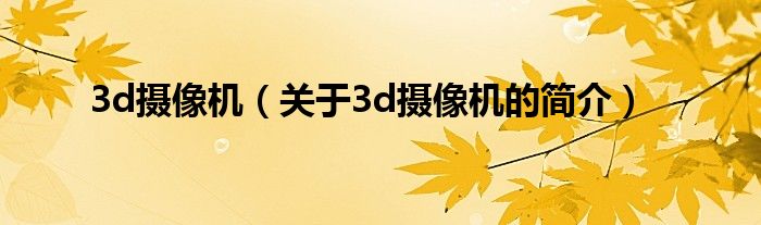 3d攝像機（關于3d攝像機的簡介）