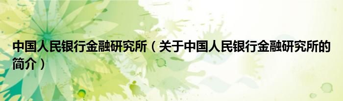 中國人民銀行金融研究所（關(guān)于中國人民銀行金融研究所的簡介）