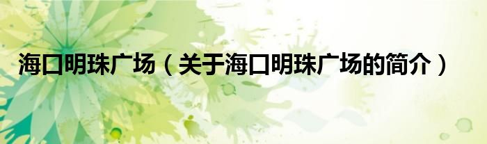 ?？诿髦閺V場(chǎng)（關(guān)于海口明珠廣場(chǎng)的簡(jiǎn)介）