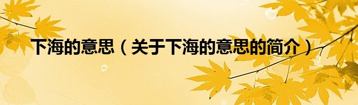 下海的意思（關(guān)于下海的意思的簡(jiǎn)介）