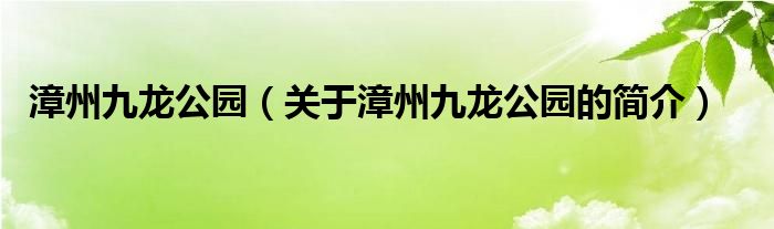 漳州九龍公園（關(guān)于漳州九龍公園的簡介）