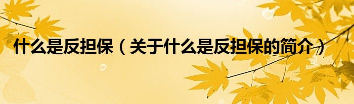 什么是反擔(dān)保（關(guān)于什么是反擔(dān)保的簡介）