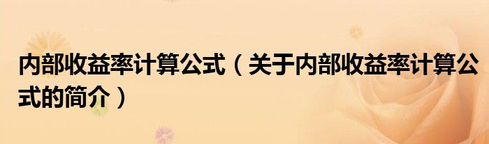 內(nèi)部收益率計算公式（關(guān)于內(nèi)部收益率計算公式的簡介）