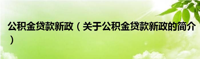 公積金貸款新政（關(guān)于公積金貸款新政的簡介）