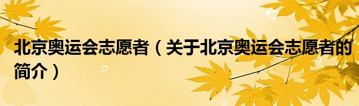 北京奧運會志愿者（關于北京奧運會志愿者的簡介）