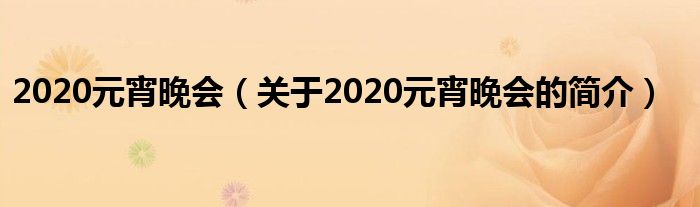 2020元宵晚會(huì)（關(guān)于2020元宵晚會(huì)的簡(jiǎn)介）