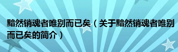 黯然銷魂者唯別而已矣（關(guān)于黯然銷魂者唯別而已矣的簡介）