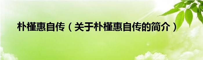 樸槿惠自傳（關(guān)于樸槿惠自傳的簡(jiǎn)介）