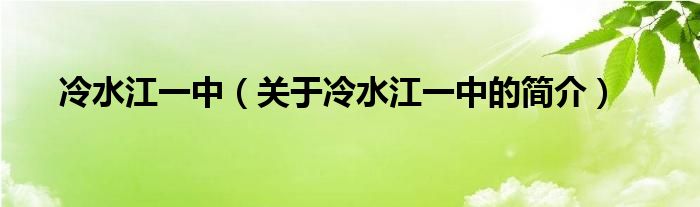 冷水江一中（關于冷水江一中的簡介）