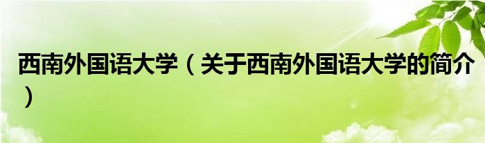 西南外國語大學(xué)（關(guān)于西南外國語大學(xué)的簡介）