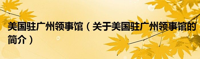 美國(guó)駐廣州領(lǐng)事館（關(guān)于美國(guó)駐廣州領(lǐng)事館的簡(jiǎn)介）