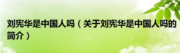 劉憲華是中國(guó)人嗎（關(guān)于劉憲華是中國(guó)人嗎的簡(jiǎn)介）