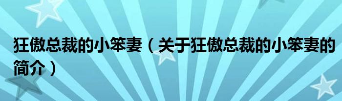 狂傲總裁的小笨妻（關(guān)于狂傲總裁的小笨妻的簡(jiǎn)介）