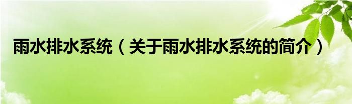 雨水排水系統(tǒng)（關(guān)于雨水排水系統(tǒng)的簡介）