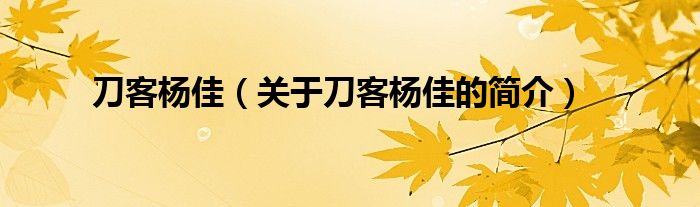 刀客楊佳（關(guān)于刀客楊佳的簡介）