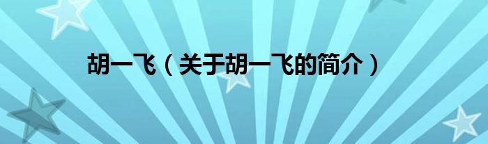 胡一飛（關(guān)于胡一飛的簡(jiǎn)介）