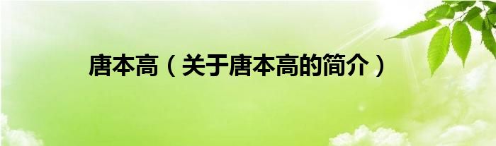 唐本高（關(guān)于唐本高的簡(jiǎn)介）