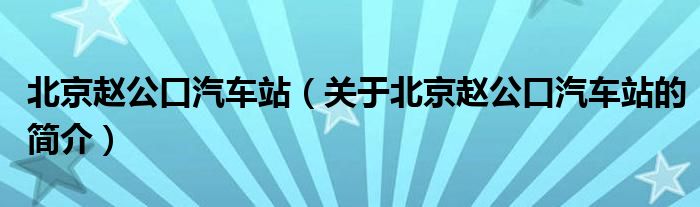 北京趙公口汽車站（關(guān)于北京趙公口汽車站的簡介）