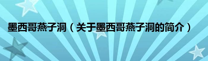 墨西哥燕子洞（關(guān)于墨西哥燕子洞的簡(jiǎn)介）