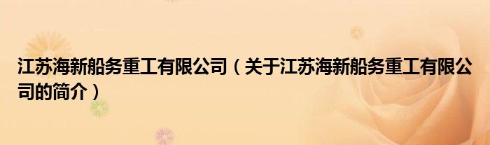 江蘇海新船務(wù)重工有限公司（關(guān)于江蘇海新船務(wù)重工有限公司的簡(jiǎn)介）