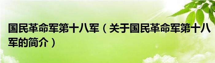 國民革命軍第十八軍（關(guān)于國民革命軍第十八軍的簡介）