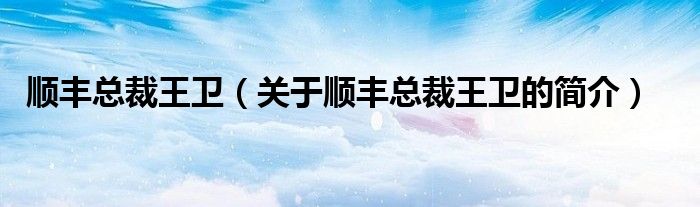 順豐總裁王衛(wèi)（關(guān)于順豐總裁王衛(wèi)的簡(jiǎn)介）