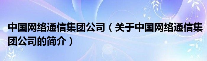 中國(guó)網(wǎng)絡(luò)通信集團(tuán)公司（關(guān)于中國(guó)網(wǎng)絡(luò)通信集團(tuán)公司的簡(jiǎn)介）