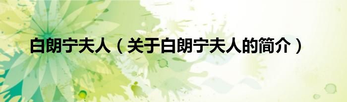 白朗寧夫人（關(guān)于白朗寧夫人的簡(jiǎn)介）