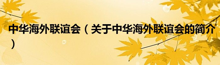 中華海外聯(lián)誼會(huì)（關(guān)于中華海外聯(lián)誼會(huì)的簡(jiǎn)介）