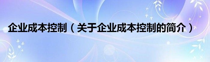 企業(yè)成本控制（關(guān)于企業(yè)成本控制的簡(jiǎn)介）