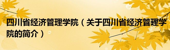 四川省經(jīng)濟管理學院（關于四川省經(jīng)濟管理學院的簡介）