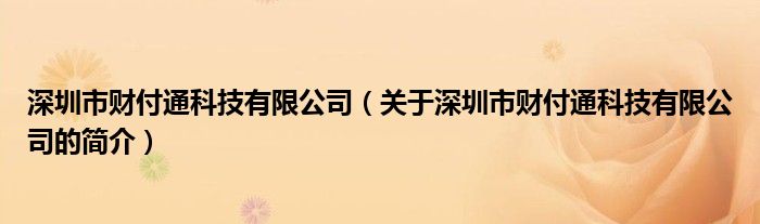 深圳市財(cái)付通科技有限公司（關(guān)于深圳市財(cái)付通科技有限公司的簡介）