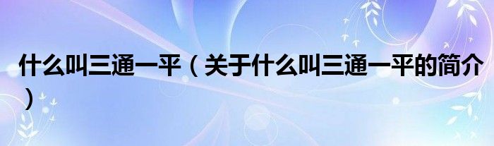 什么叫三通一平（關(guān)于什么叫三通一平的簡介）