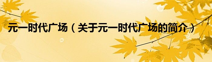 元一時(shí)代廣場(chǎng)（關(guān)于元一時(shí)代廣場(chǎng)的簡(jiǎn)介）